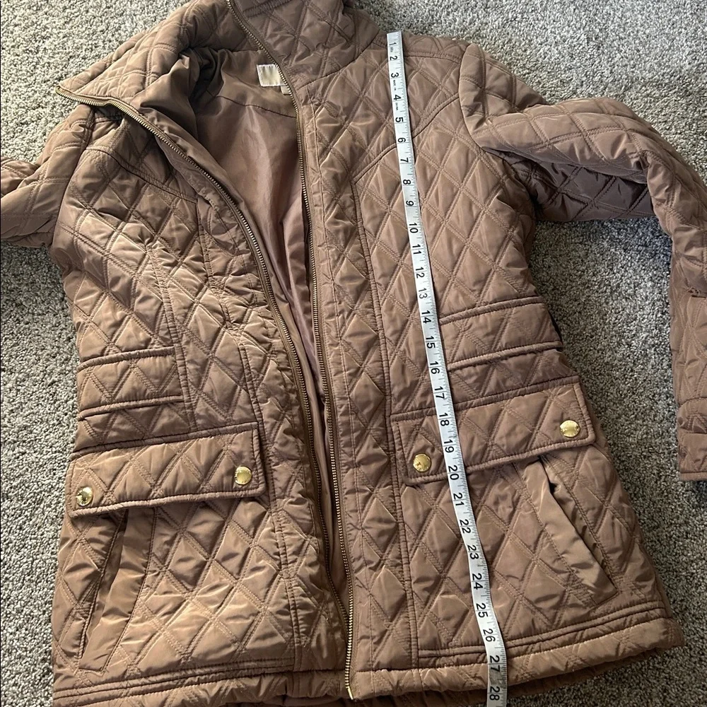 Michael Kors Light Brown Quilted Puffer Jacket Gold Accents Size M - Picture 12 of 14